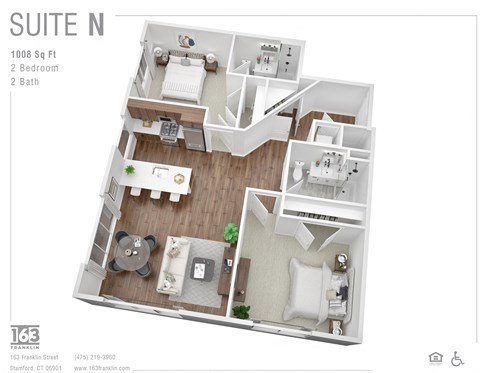 Floor plan for 2 beds, 2 baths, 1008 sqft